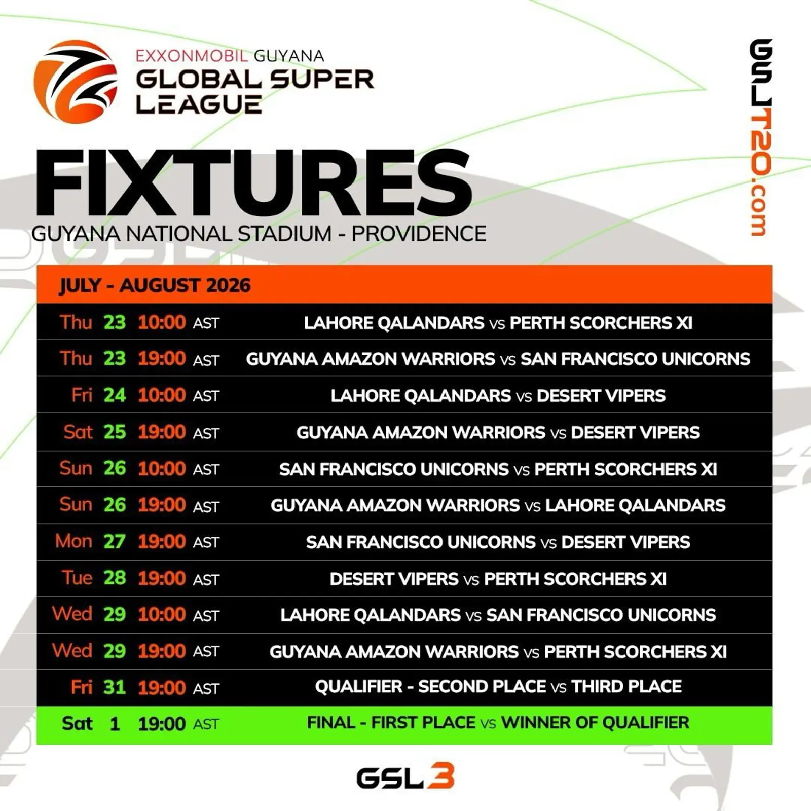 GSL 2026 Schedule