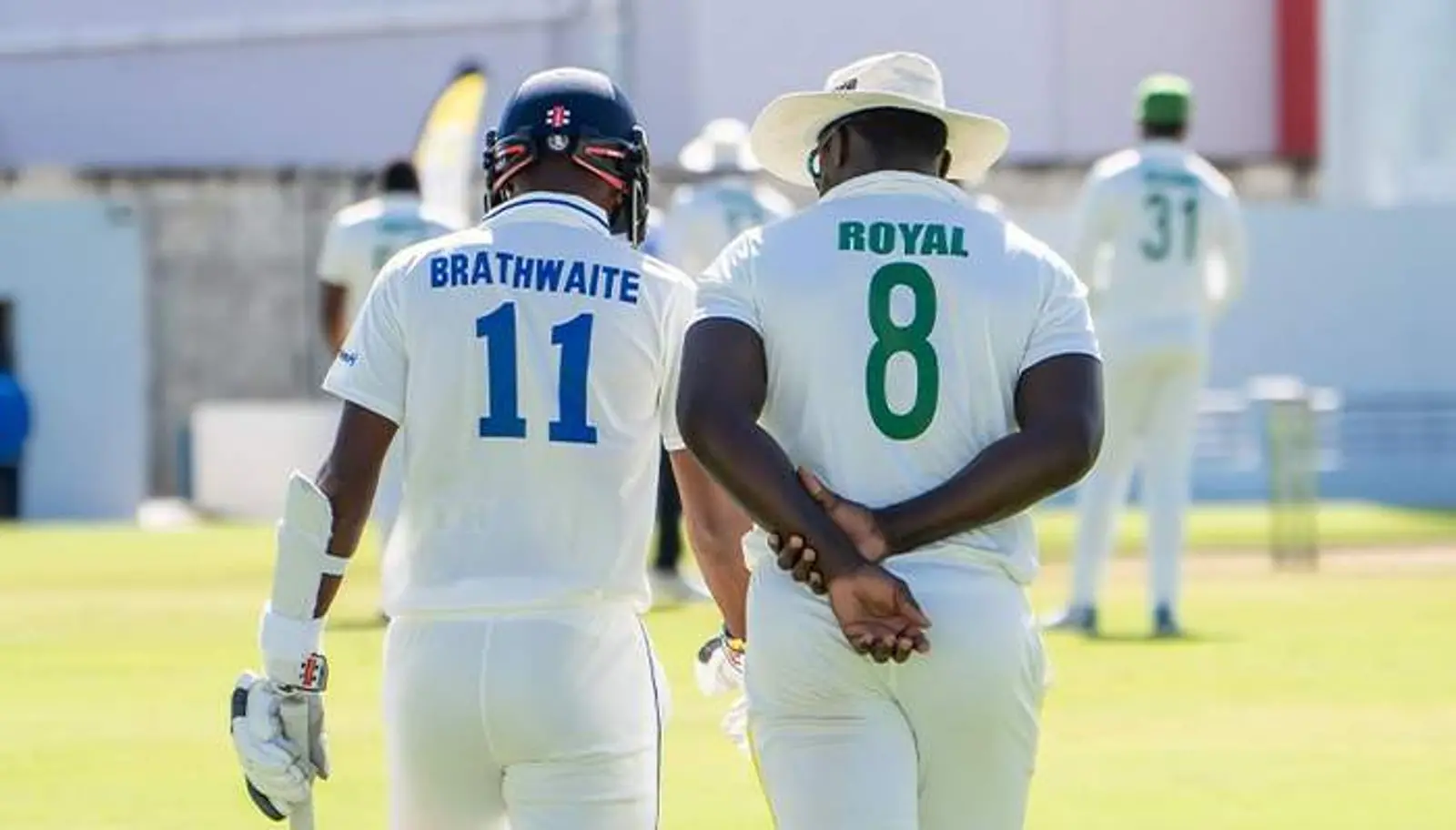 Barbados Pride's Kraigg Brathwaite and Jamaica Scorpions' Jeavor Royal