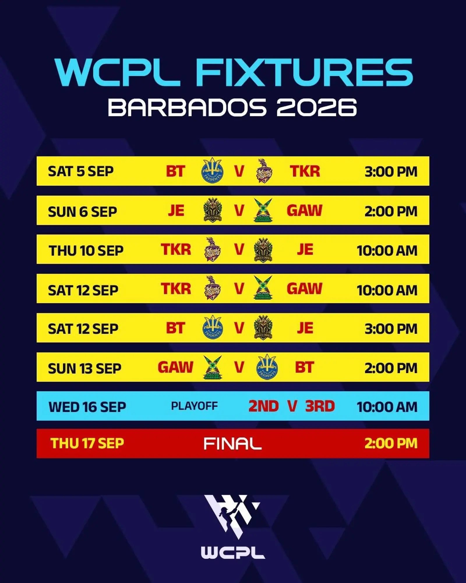 2026 WCPL Fixtures