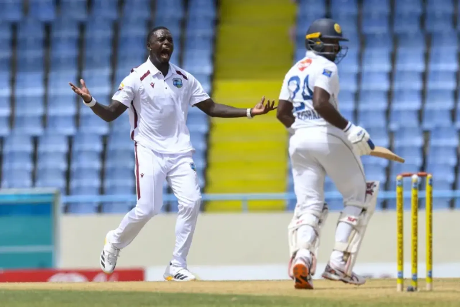 Jayden Seales reacts to a dropped catch (AFP/Getty Images)